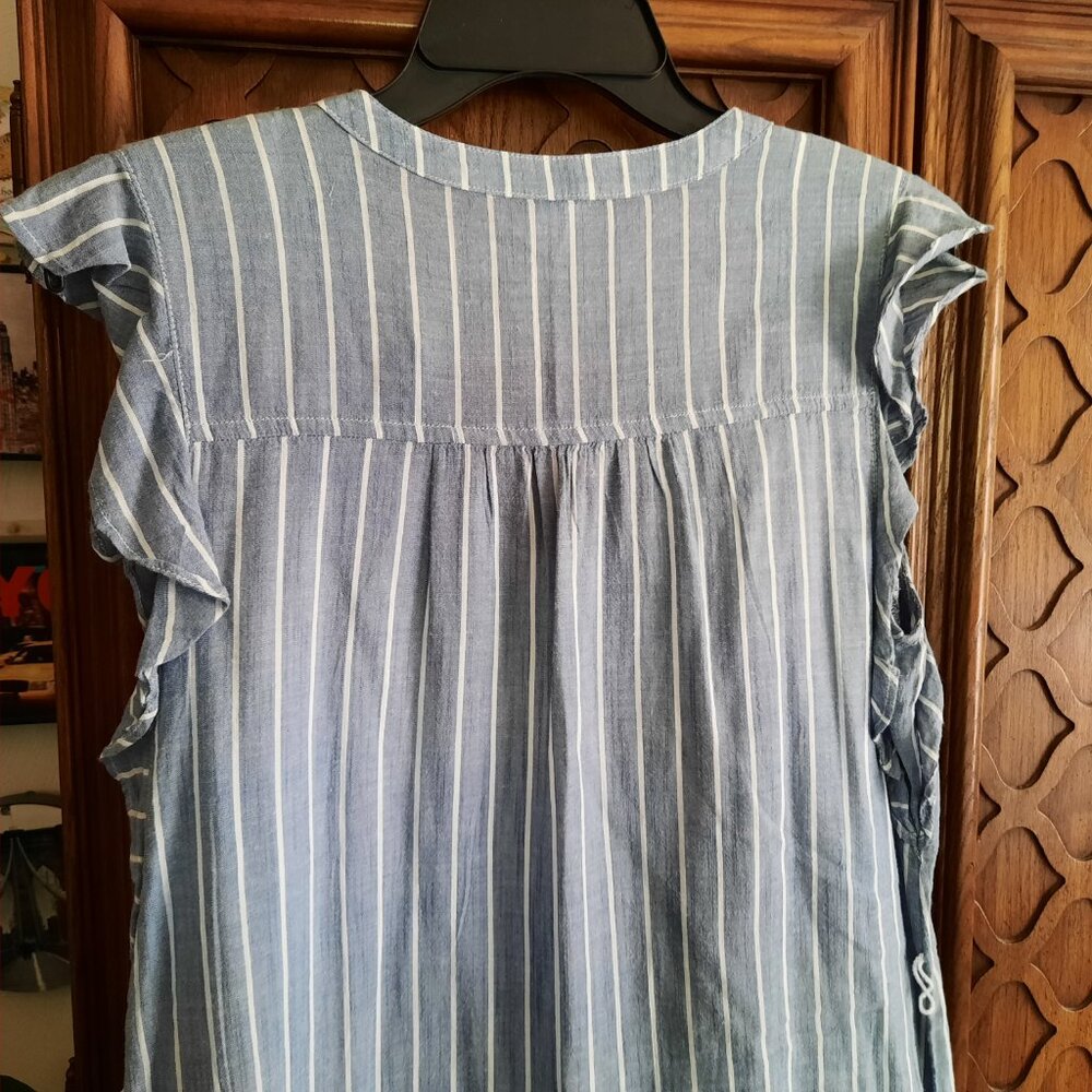 TO RELIST -Old Navy Flutter Sleeve Tie-Belt Shirt Dress - Chambray Stripes, Sz S - Picture 10 of 16